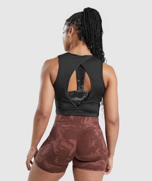 Damske Tielko Gymshark GS Power Open Back Cropped Čierne | EO5970682
